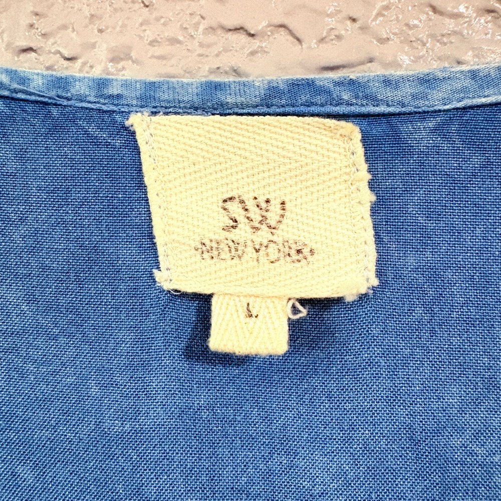 Boho Embroidered Peasant Top Blue Tassel V-Neck Peplum Blouse Size L - Picture 3 of 10